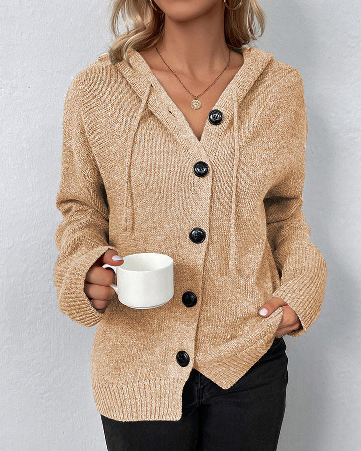 Lucia | Solid-Coloured Hooded Cardigan with Drawstrings