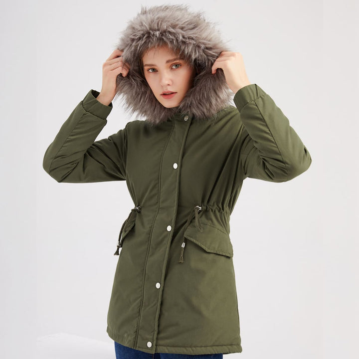 Polina | Parka Hood Velvet Lined Warm Mid-Length Cotton Jacket