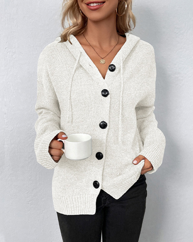 Lucia | Solid-Coloured Hooded Cardigan with Drawstrings