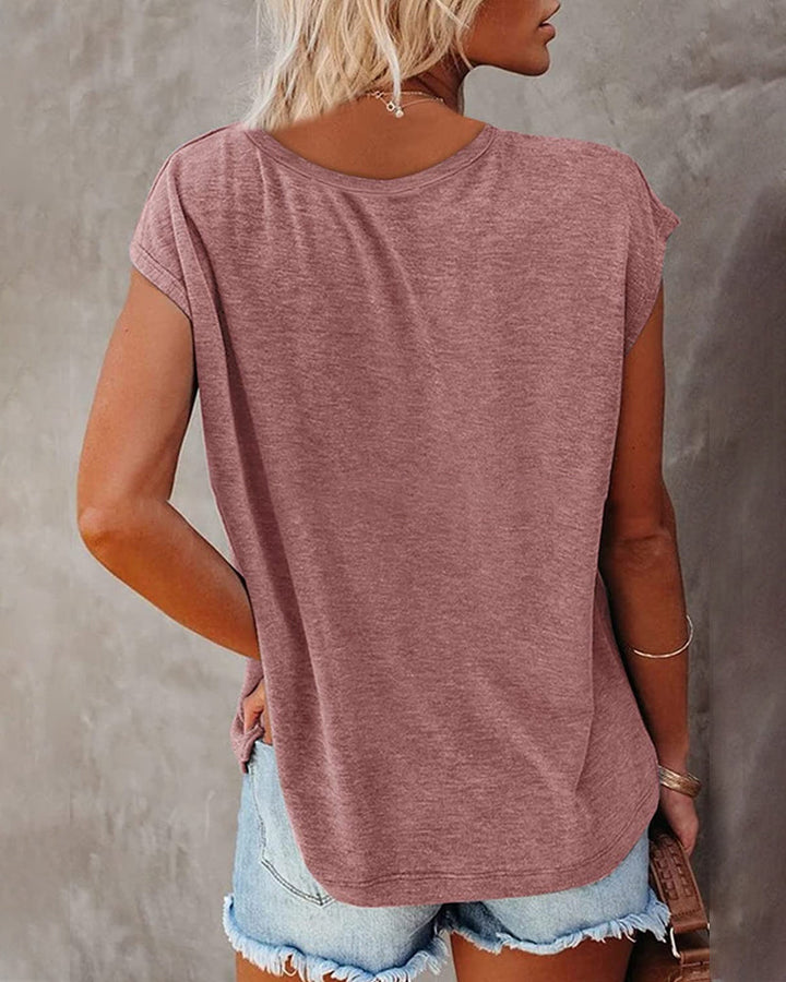 Sasha | V-Neck Solid Colour Top with Cap Sleeves