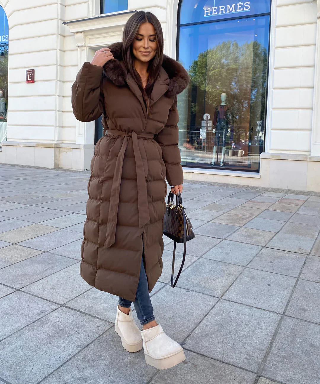 Alyana | Stylish Synthetic Down Winter Jacket with Faux Fur Hood