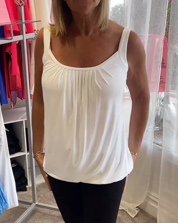 Thalia | Pleated Solid Casual Sleeveless Top