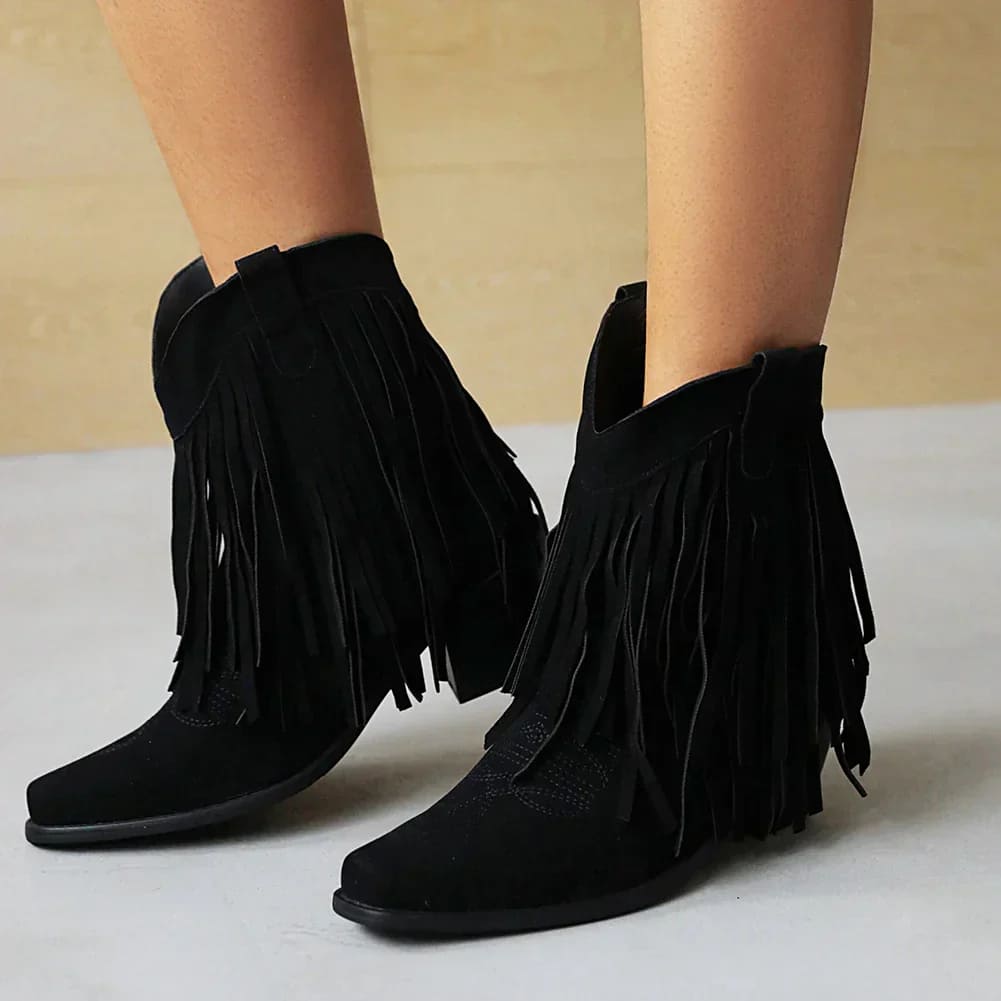 Jenny | Fringed Tassel Cowboy Ankle Boots