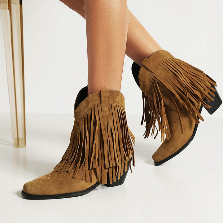 Jenny | Fringed Tassel Cowboy Ankle Boots