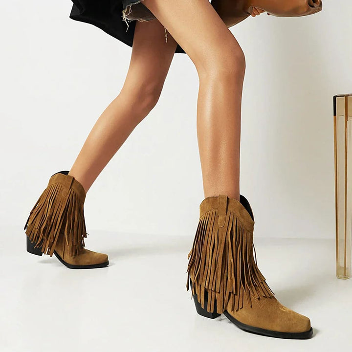 Jenny | Fringed Tassel Cowboy Ankle Boots