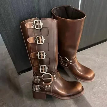 Riza | Retro Brown Boots with Buckle Detail