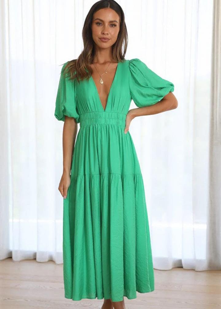 Ella | V-Neck Dress with Puff Sleeves