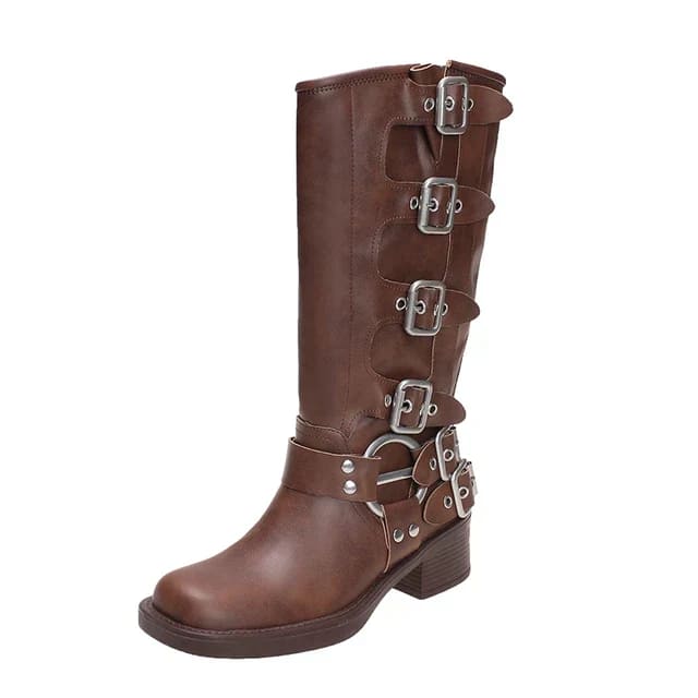 Riza | Retro Brown Boots with Buckle Detail