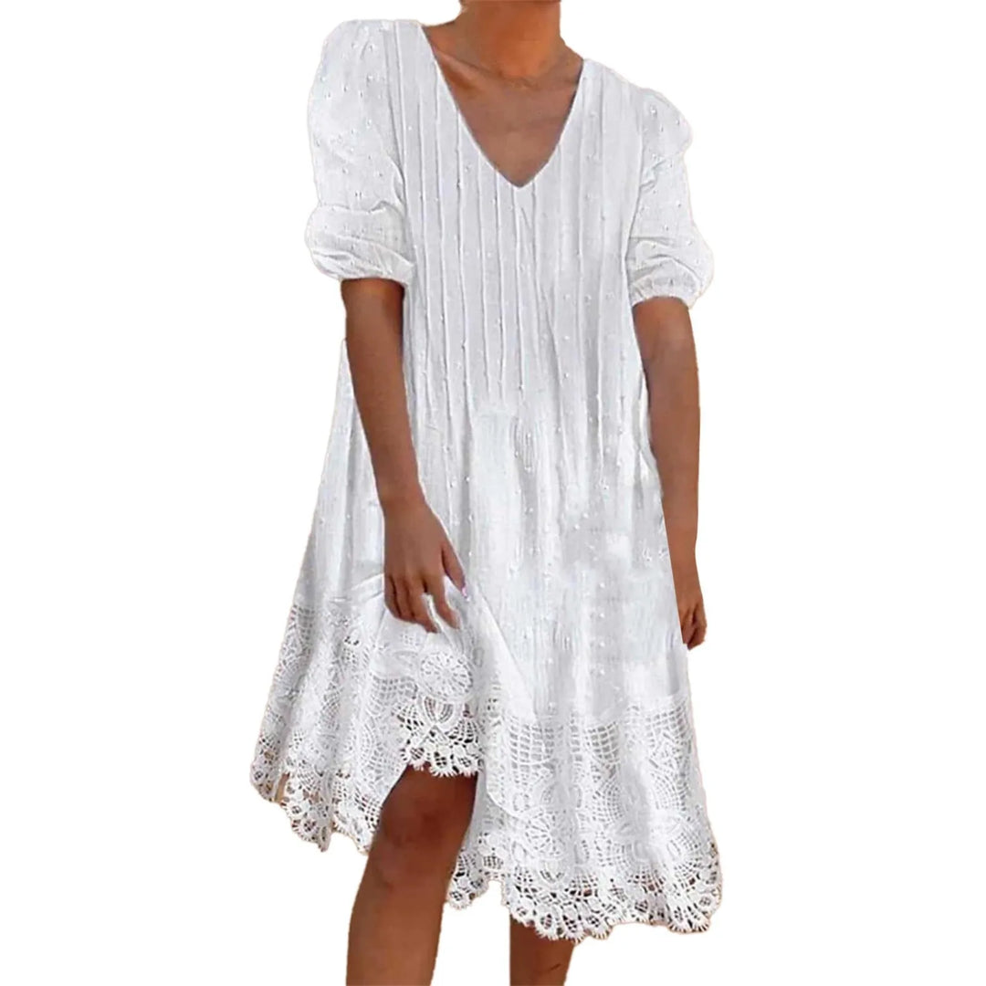 Liv | Elegant White Half-Sleeve Lace Dress