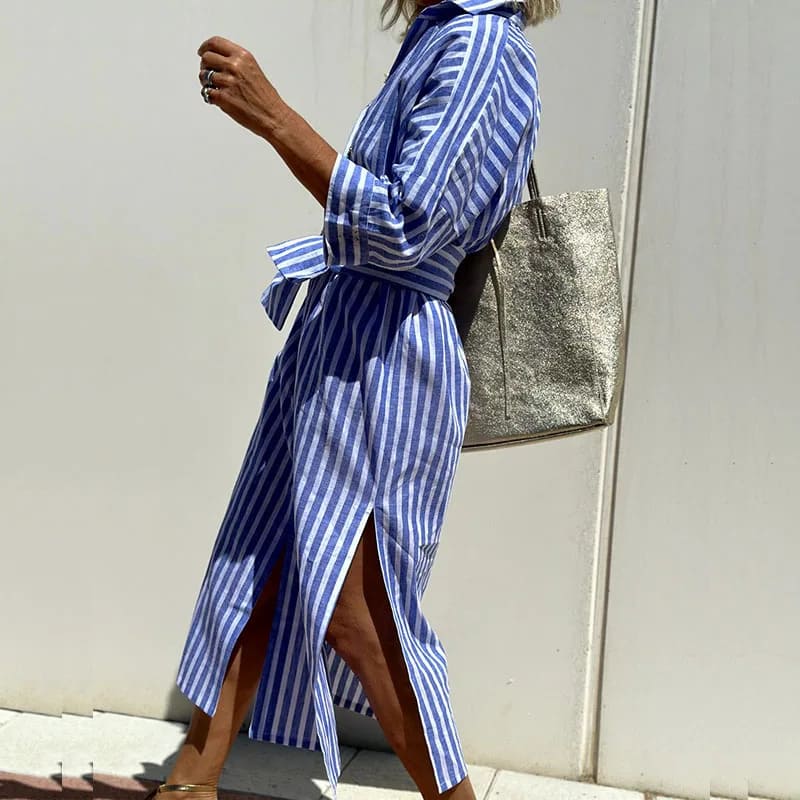 Feline | Elegant Striped Shirt Dress