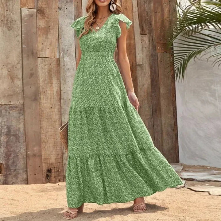 Zaraia | Bohemian V-Neck High Waist Maxi Dress