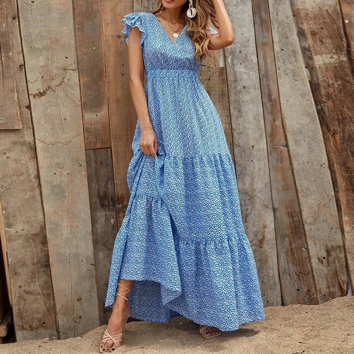 Zaraia | Bohemian V-Neck High Waist Maxi Dress