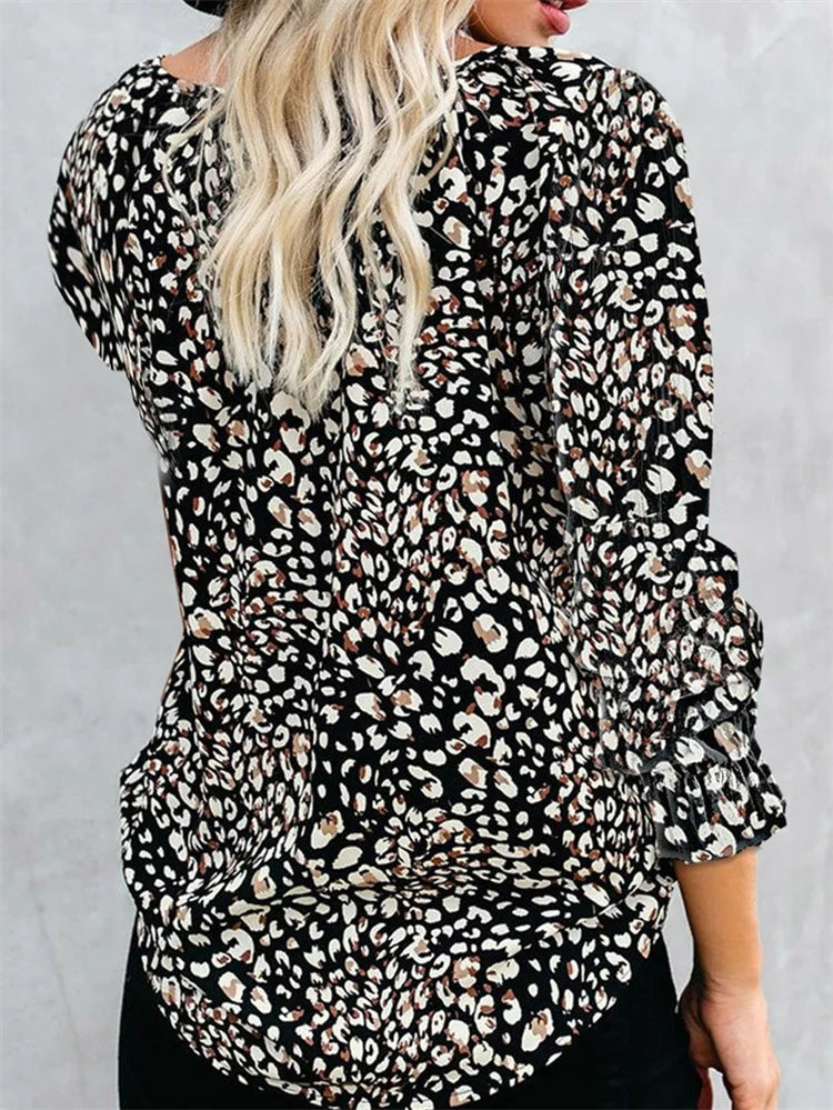 Elowen | Elegant Printed Lantern-Sleeve Blouse