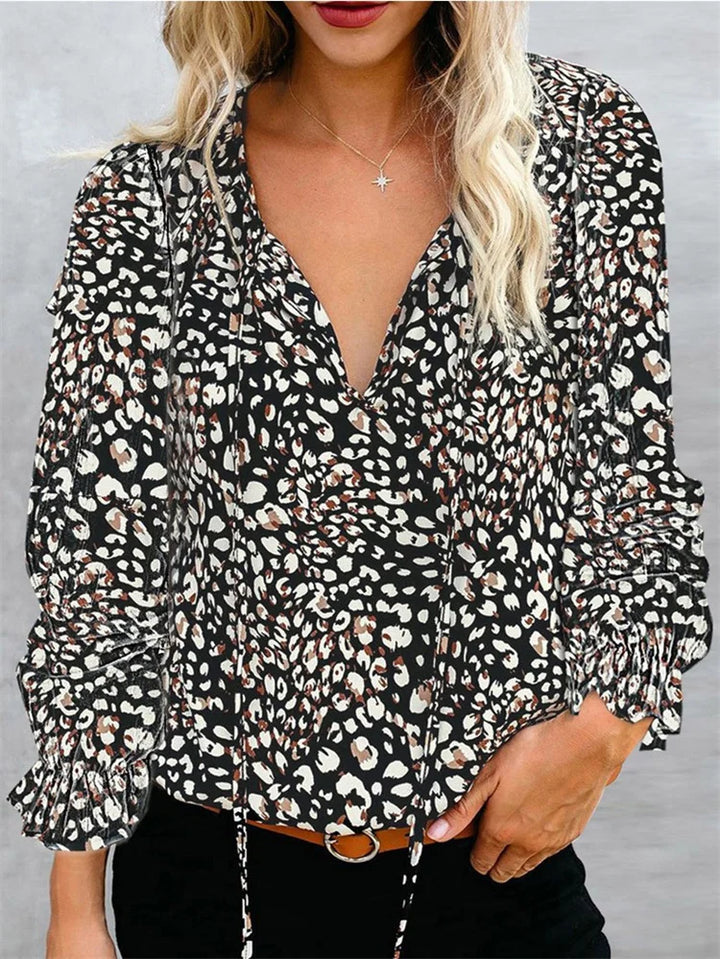 Elowen | Elegant Printed Lantern-Sleeve Blouse