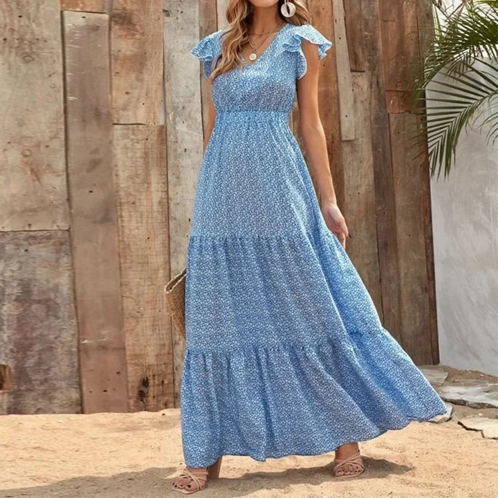 Zaraia | Bohemian V-Neck High Waist Maxi Dress