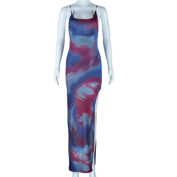 Jamila | Tie Dye Backless Slit Slip Maxi Dress