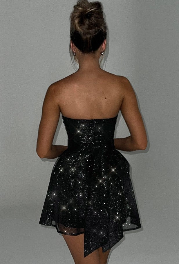 Serilda | Back-Knot Strapless Sparkle Dress