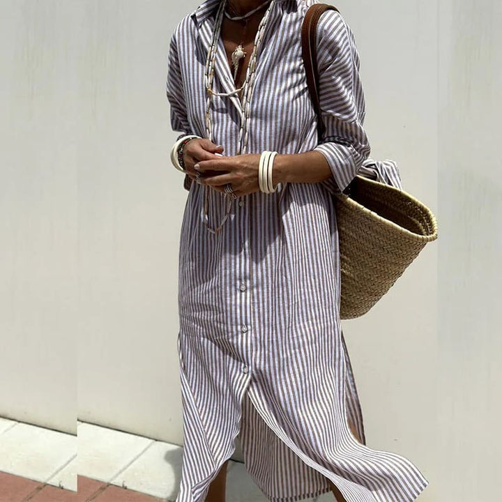 Feline | Elegant Striped Shirt Dress