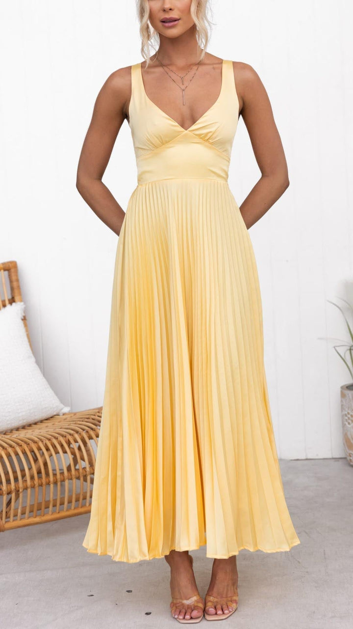 Nicky | Elegant Pleated V-Neck Dress