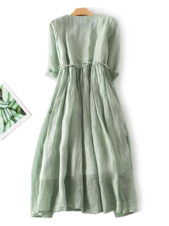 Aria | Retro Round Neck Dress with Waist Tie