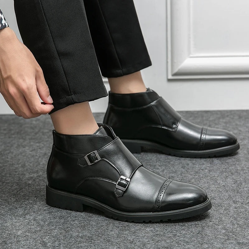 Darell | Leather Boots with Double Monk Strap