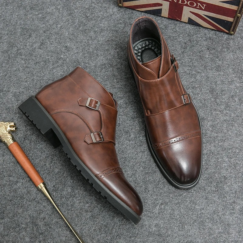 Darell | Leather Boots with Double Monk Strap